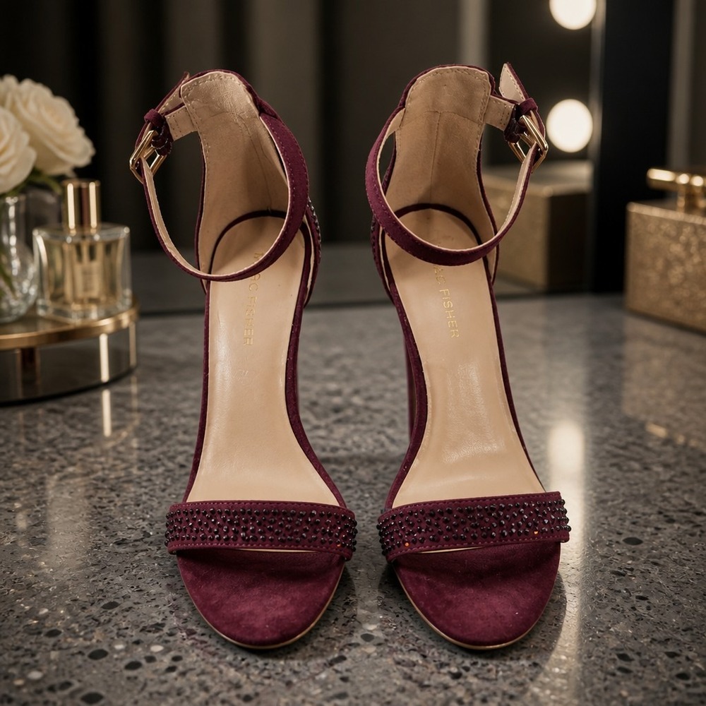 Marc Fisher Burgundy Suede Embellished Heeled Sandals